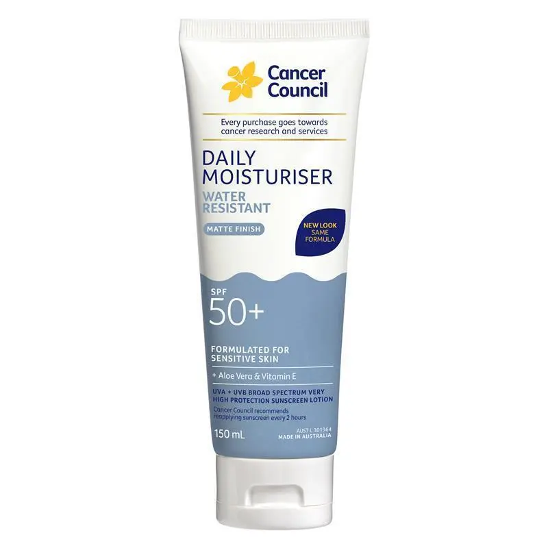 cancer council spf 50+ face & body moisturiser water resistant 150ml cancer council spf 50+ face & body moisturiser water resistant 150ml