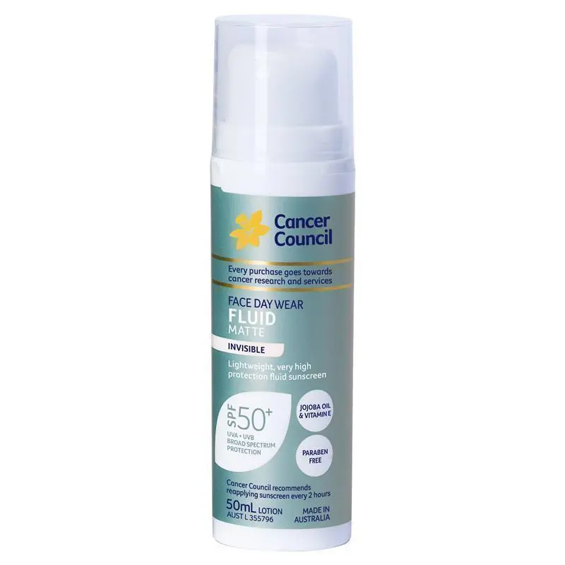 cancer council spf 50+ day wear face fluid matte invisible 50ml cancer council spf 50+ day wear face fluid matte invisible 50ml