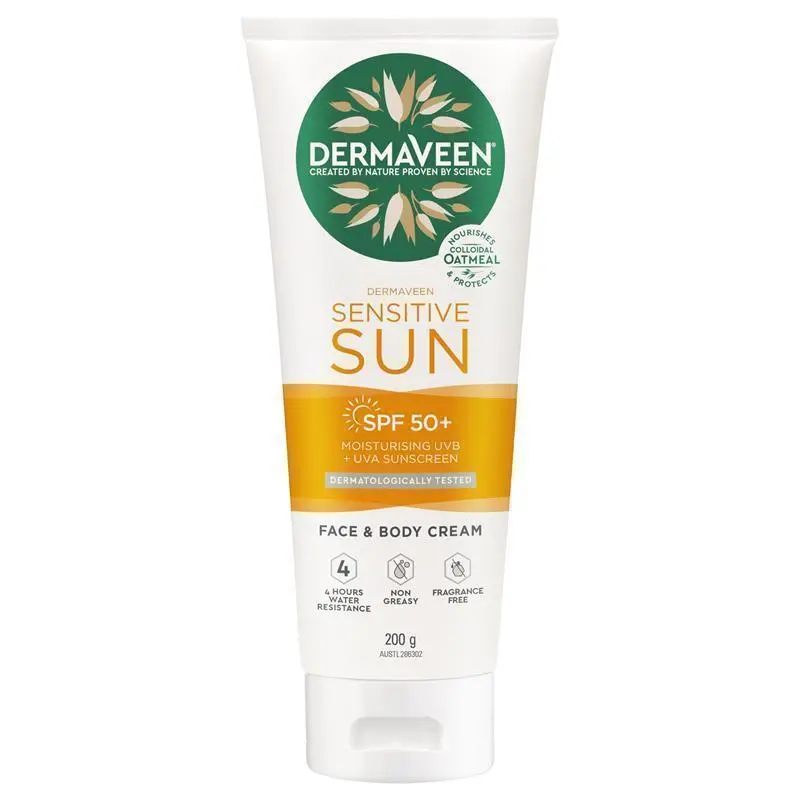 dermaveen sensitive sun spf 50+ moisturising face & body cream 200g dermaveen sensitive sun spf 50+ moisturising face & body cream 200g