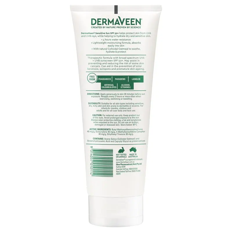 dermaveen sensitive sun spf 50+ moisturising face & body cream 200g dermaveen sensitive sun spf 50+ moisturising face & body cream 200g